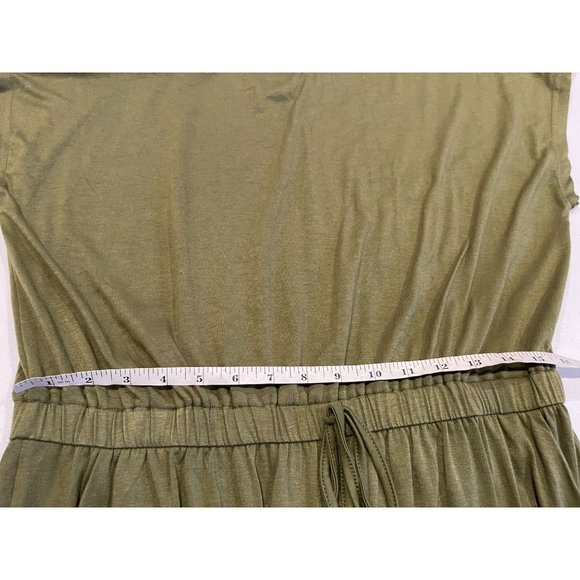 Womens One Piece Romper Tie Waist Back Keyhole Pockets Stretch Green SZ X Large - Picture 9 of 12